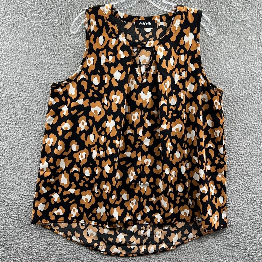 Womens Animal Print Blouse L Leopard Bold Trendy Relaxed Casual Travel Night Out